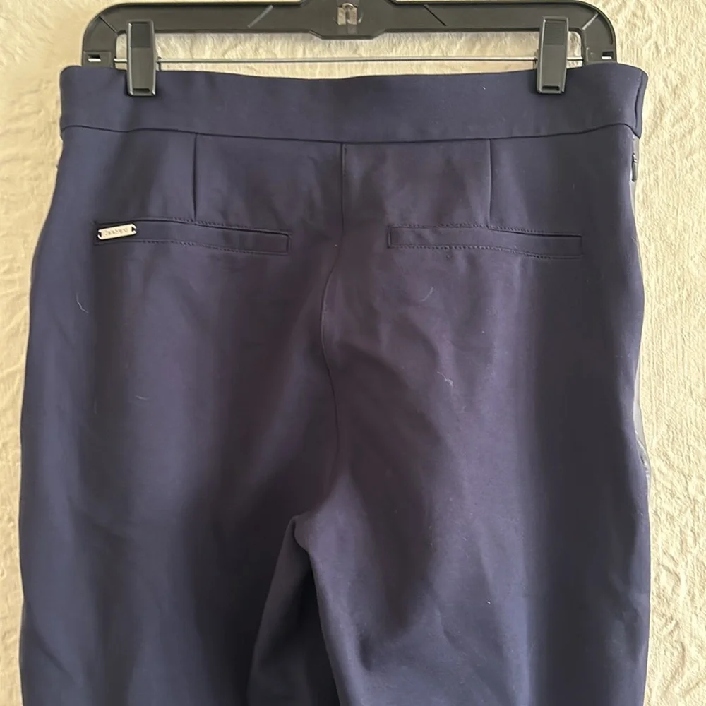 Betabrand Skinny-Leg Jett Dress Pant Yoga Pants Faux Leather Dark Blue LONG L